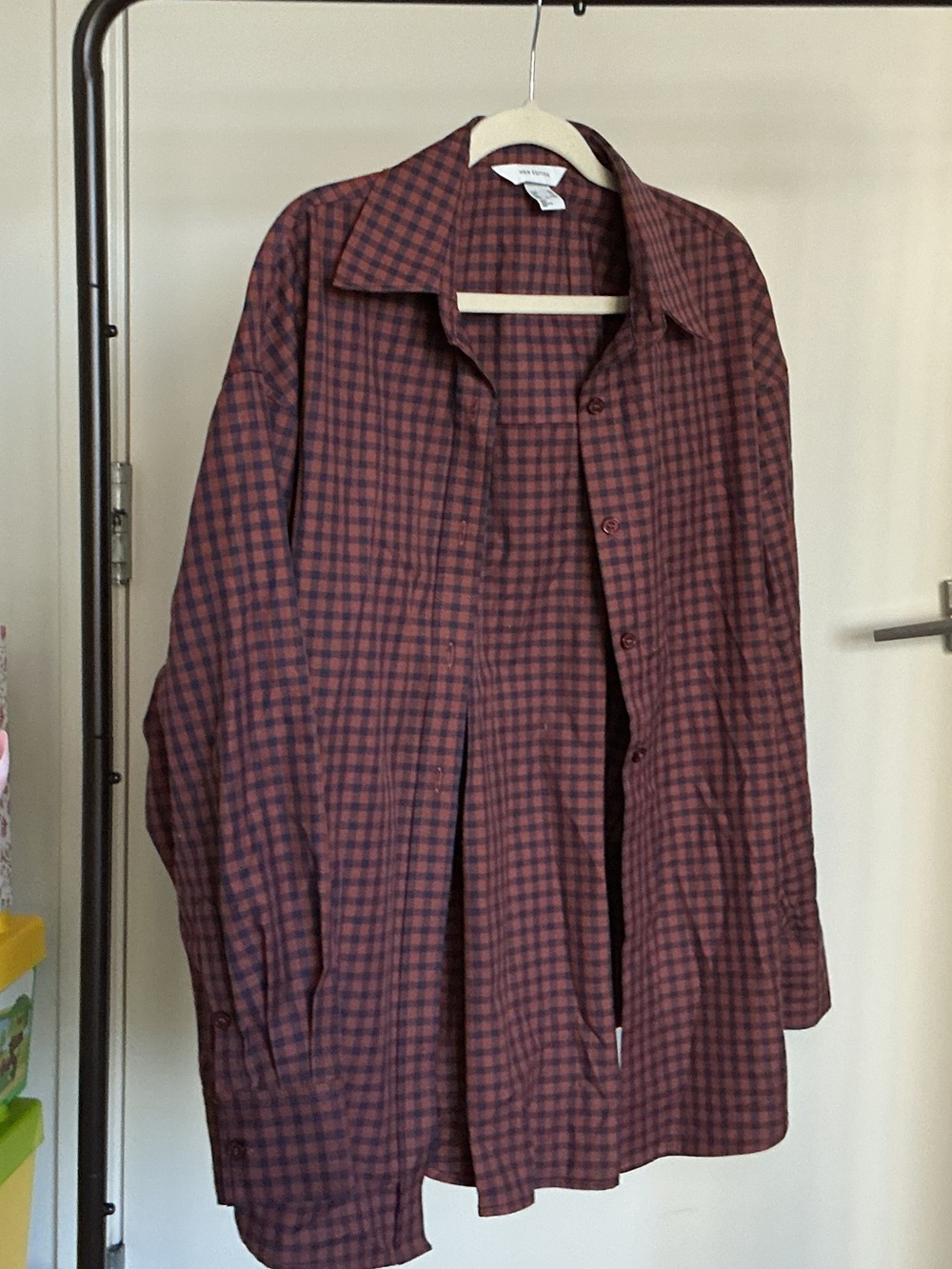 H&M Edition Burgundy and Navy Checked Button-Up Blouse